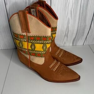 Vintage Circle S Brand Womens 6.5 Boot Brown Green Leather Cowgirl Western